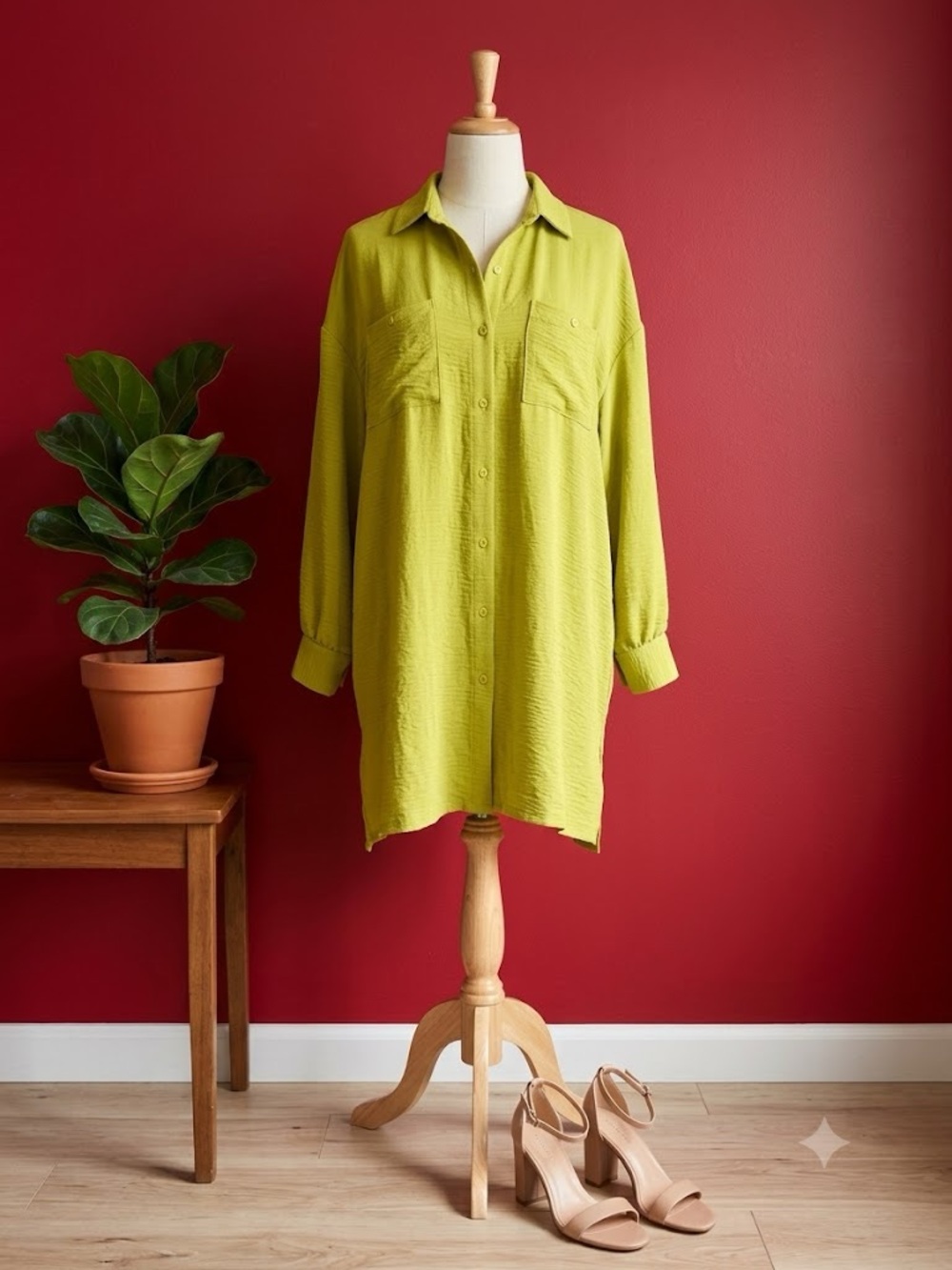 Ashley Stewart Lime Green Button-Up Tunic